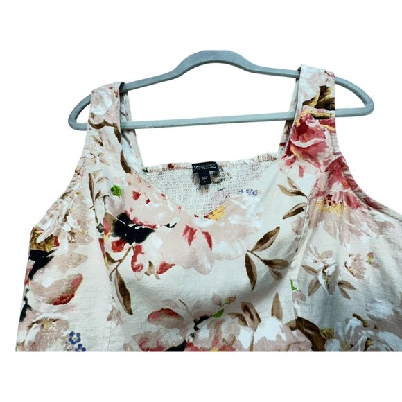 Express Floral Linen Blend Tank Top L Cream Pink Smocked Back - Picture 6 of 15